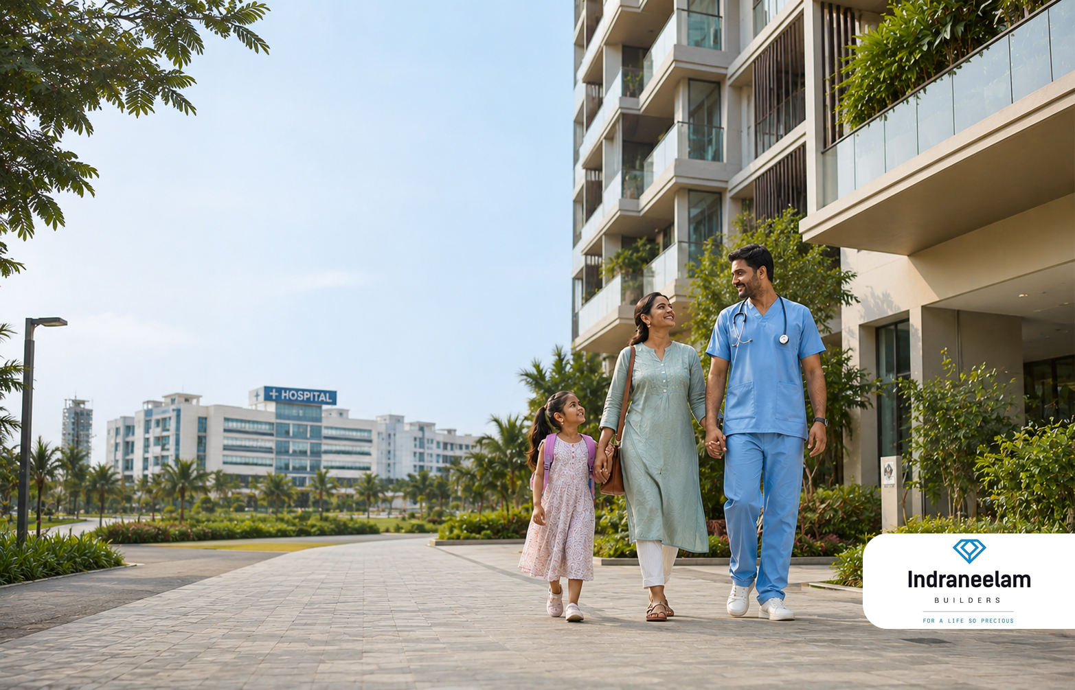 Premium apartments in Thrissur near leading hospitals, offering unmatched location, modern amenities and convenient living for healthcare professionals at Indraneelam Infinia